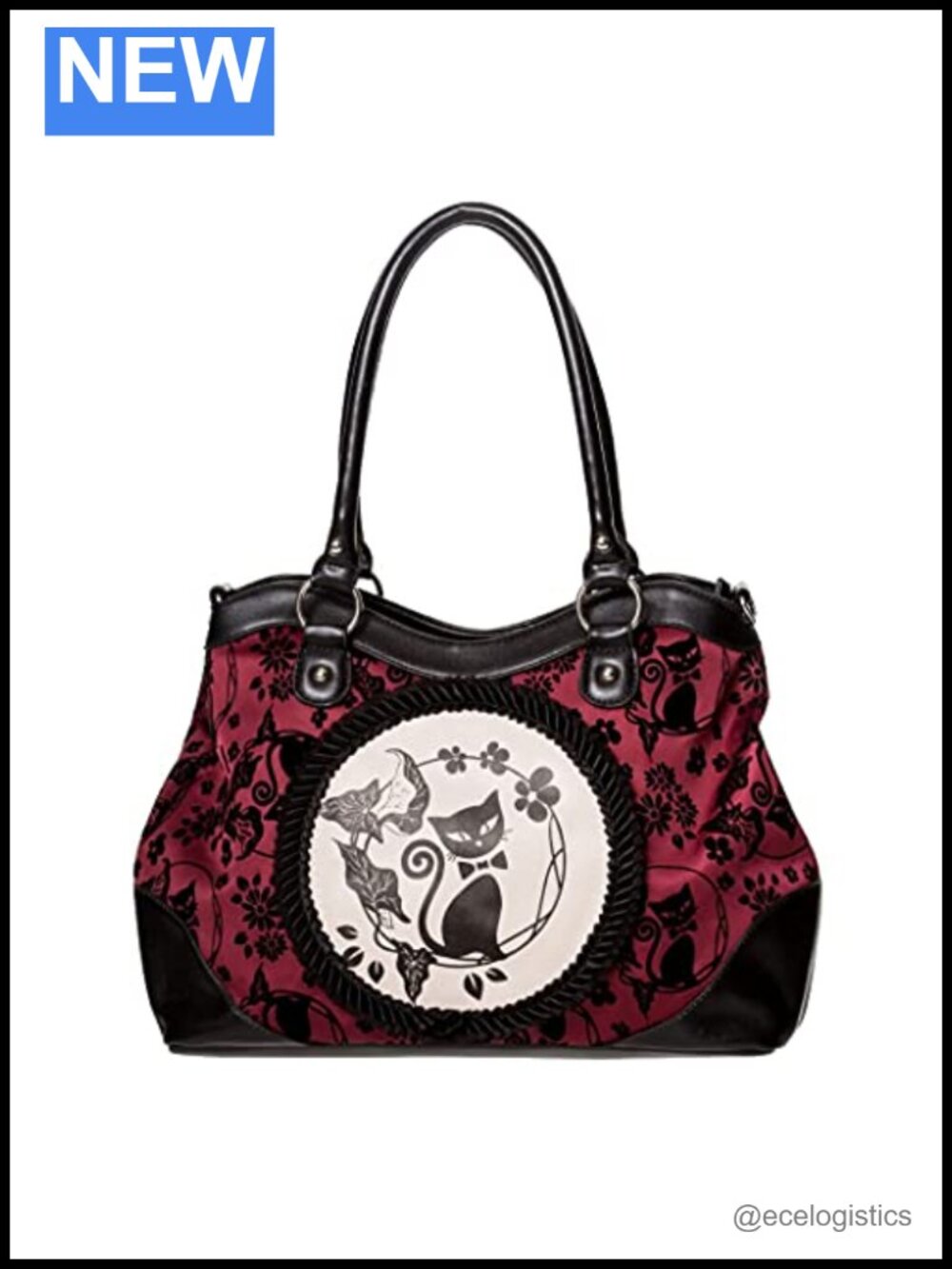Gothic Velvet Purse Handbag Shoulder Bag with Bat Motifs Adjustable Strap